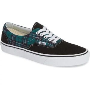 Vans Men's Black and Teal Plaid Sneakers